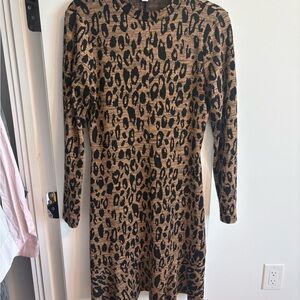 Whistles Leopard-Print Long Sleeve Dress in Brown and Black